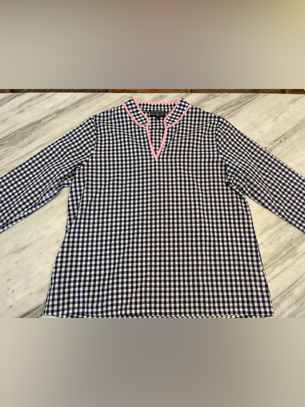Gingham Popover Shirt with Pink Trim - Picture 4 of 8